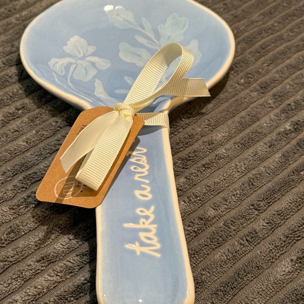 Rae Dunn Blue Spoon Rest with Floral Pattern